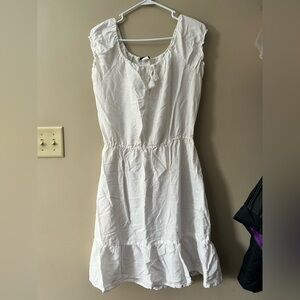 j Crew sz M white linen blend peasant style dress with tie neck and elastic neck